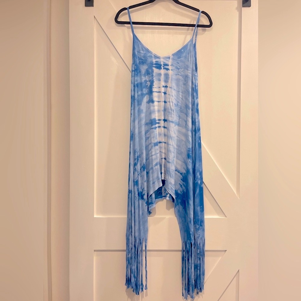 Tie Dye Sleeveless Dress with Fringe Detailing, Size Small